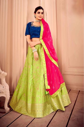 Buy Green Blouse And Lehenga Silk Embroidery Floral Gazal Bridal Set For  Women by Prevasu Online at Aza Fashions.