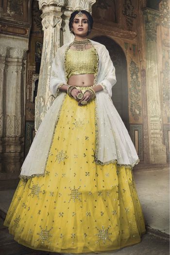 Soft Net Sequins Work Lehenga Choli In Yellow Colour - LD4900935