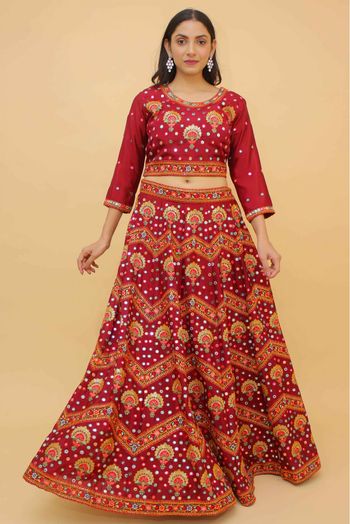 Stitched Chiffon Sequins Work Lehenga Choli In Maroon Colour - LD4900885