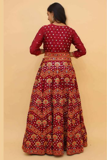 Stitched Chiffon Sequins Work Lehenga Choli In Maroon Colour - LD4900885