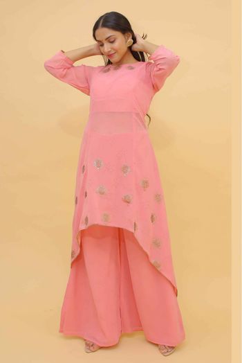 Stitched Georgette Printed Palazzo Pant Suit In Baby Pink Colour - SS4900899