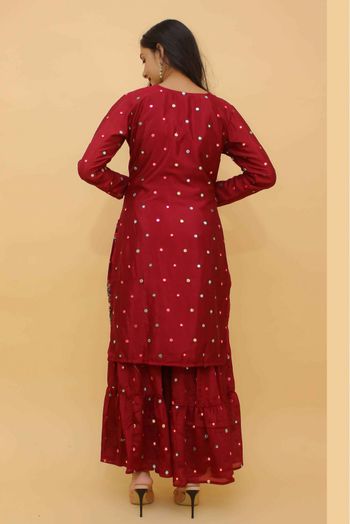 Stitched Georgette Sequins Work Sharara Suit In Maroon Colour - SS4900894