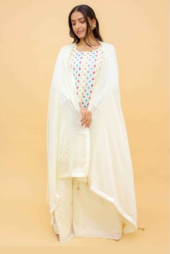 Stitched Georgette Thread Work Palazzo Pant Suit In White Colour - SS4900900