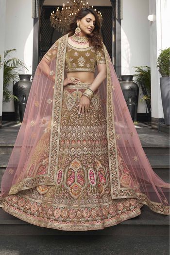 Buy Pista Green Net Wedding Wear Zarkan Work Lehenga Choli Online