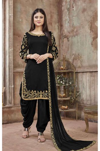 Art Silk Embroidery Patiala Suit In Black Colour - SM1640841
