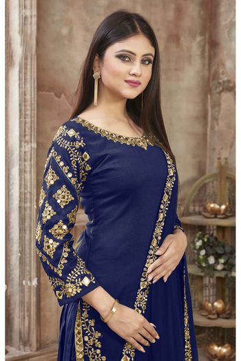 Art Silk Embroidery Patiala Suit In Blue Colour - SM1640843