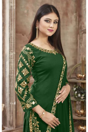 Art Silk Embroidery Patiala Suit In Green Colour - SM1640842