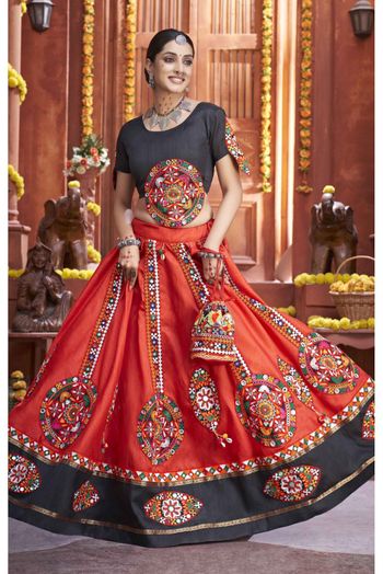 Art Silk Thread Work Lehenga Choli In Red Colour - LD3880537
