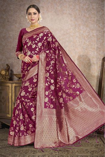 Silk Sarees : Wine banarasi kota silk jacquard weaving work ...