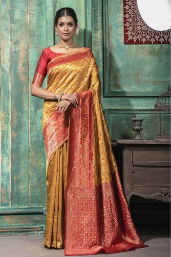 Banarasi Silk Blend Woven Saree In Mustard Colour - SR1357836