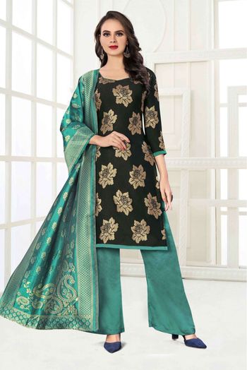 Black Zari Woven Pant Suit In Banarasi Silk 4965SL02