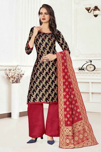Banarasi Silk Woven Palazzo Pant Suit In Black Colour - SM5641632