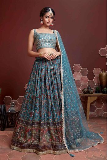 Chinon Silk Digital Print Lehenga Choli In Blue Colour - LD3820202