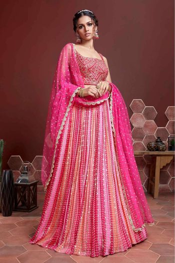 Chinon Silk Digital Print Lehenga Choli In Pink Colour - LD3820204