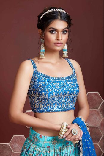 Chinon Silk Digital Print Lehenga Choli In Sky Blue Colour - LD3820205