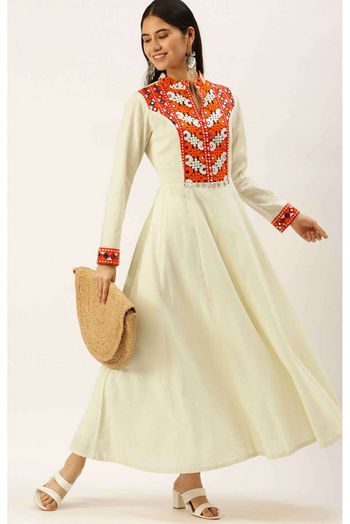 Georgette Embroidered Offwhite Color Designer Floor length Dress, Adult at  best price in Pune