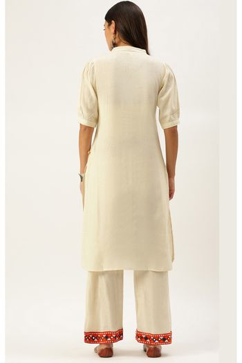 Cotton Flex Party Wear Kurta Set In Off White Colour - KR5480526