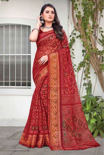 Red Color Digital Printed Pure Gaji Silk Saree – Yana Fab