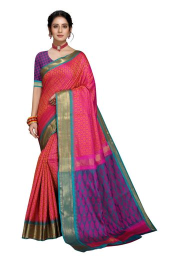 Cotton Silk Woven Saree In Pink Colour - SR5415782