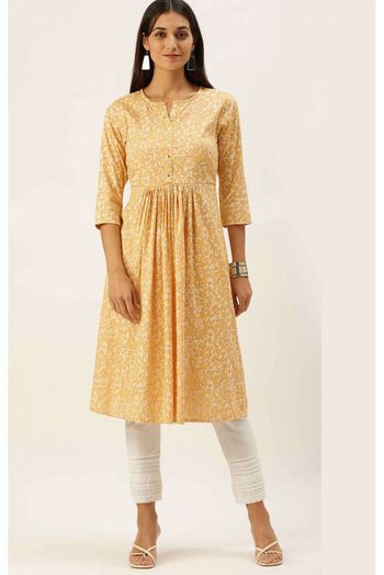 Cotton Slub Party Wear Kurti In Yellow Colour - KR5480598