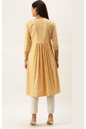 Cotton Slub Party Wear Kurti In Yellow Colour - KR5480598