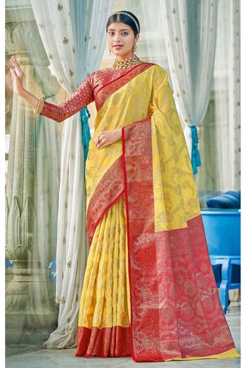 Cotton Woven Saree In Yellow Colour - SR5415985