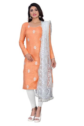 Dola Silk Embroidery Churidar Suit In Peach Colour - SM5550163