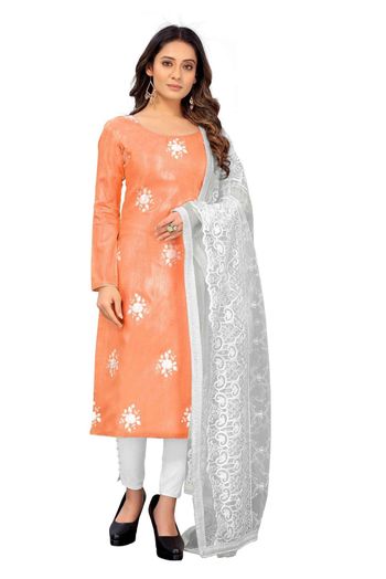 Dola Silk Embroidery Churidar Suit In Peach Colour - SM5550167
