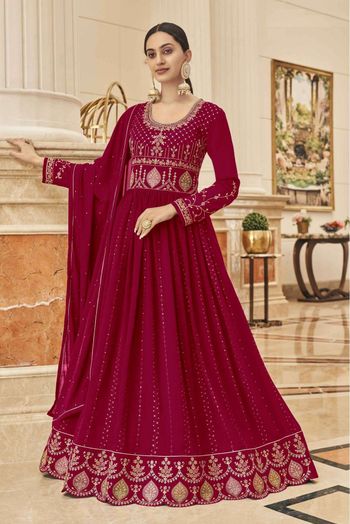 Faux Georgette Embroidery Anarakali Suit In Pink Colour - SM5415933