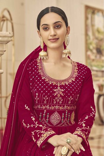 Faux Georgette Embroidery Anarakali Suit In Pink Colour - SM5415933