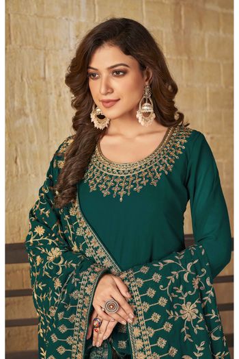 Faux Georgette Embroidery Anarkali Suit In Green Colour - SM1640799