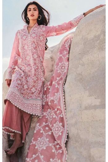 Faux Georgette Embroidery Palazzo Pant Suit In Pink Colour - SM5550209