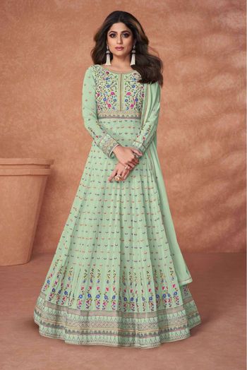 Georgette Embroidery Anarkali Suit In Green Colour - SM5641692