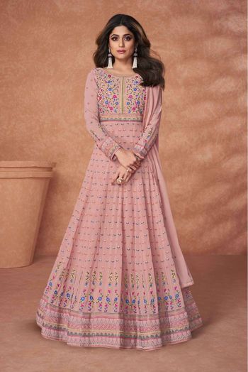 Georgette Embroidery Anarkali Suit In Pink Colour - SM5641689