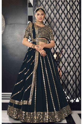 Navy Blue Georgette A Line Lehenga Choli 249911