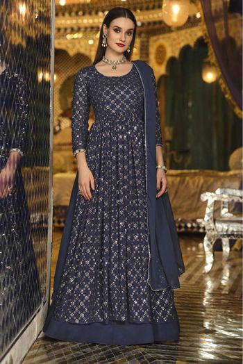 Georgette Embroidery Lehenga Suit In Blue Colour - SM5415926