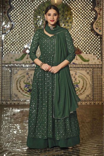 Georgette Embroidery Lehenga Suit In Green Colour - SM5415927