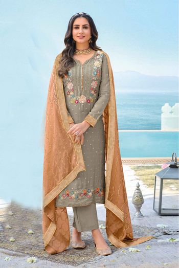 Unstitched Modal Cotton Embroidery Churidar Suit In Yellow Colour -  US3234465