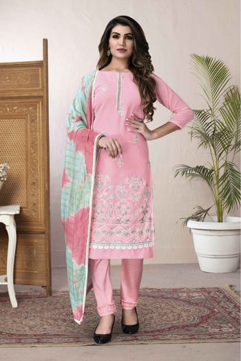 Georgette Embroidery Pant Style Suit In Pink Colour - SM5415494