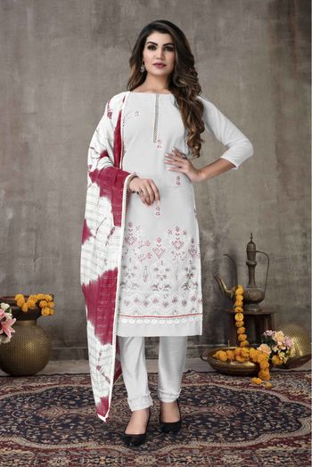 Georgette Embroidery Pant Style Suit In White Colour - SM5415489