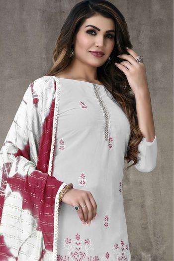 Georgette Embroidery Pant Style Suit In White Colour - SM5415489