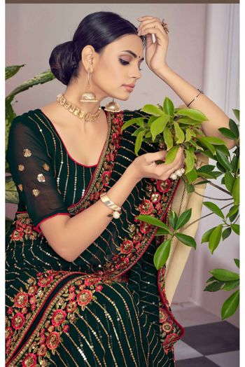 Georgette Embroidery Saree In Green Colour - SR4690769