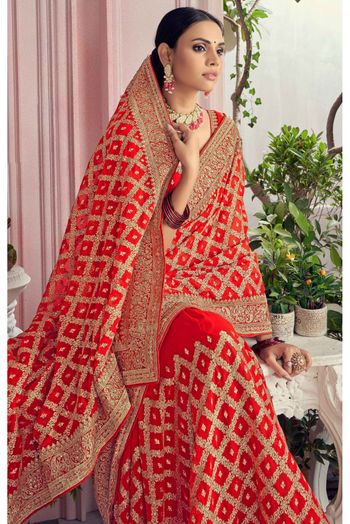 Georgette Embroidery Saree In Red Colour - SR4690770