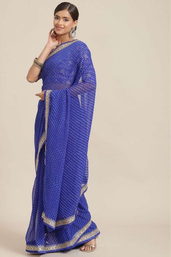 Georgette Printed Saree In Blue Colour - SR5415860