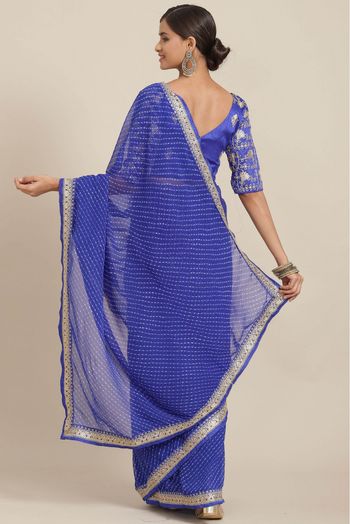 Georgette Printed Saree In Blue Colour - SR5415860