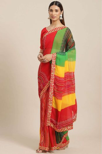 Georgette Printed Saree In Red Colour - SR5415861