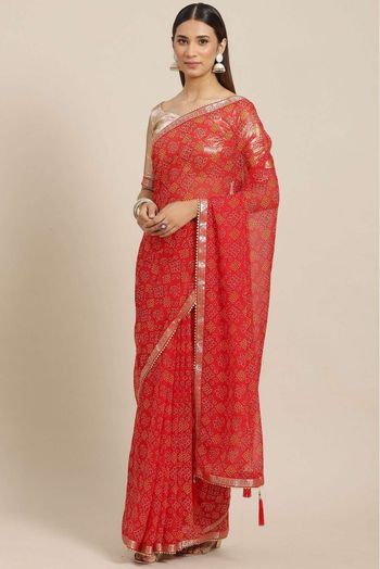 Georgette Printed Saree In Red Colour - SR5415862