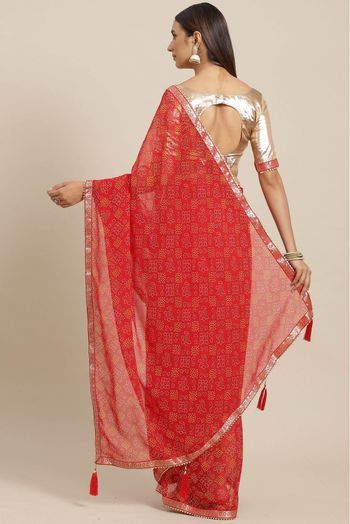 Georgette Printed Saree In Red Colour - SR5415862