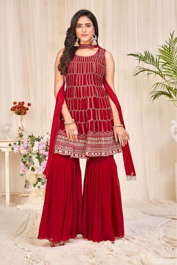 Classic red Sharara set for girls. – Lagorii Kids