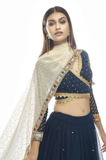 Georgette Thread Work Lehenga Choli In Blue Colour - LD4901029